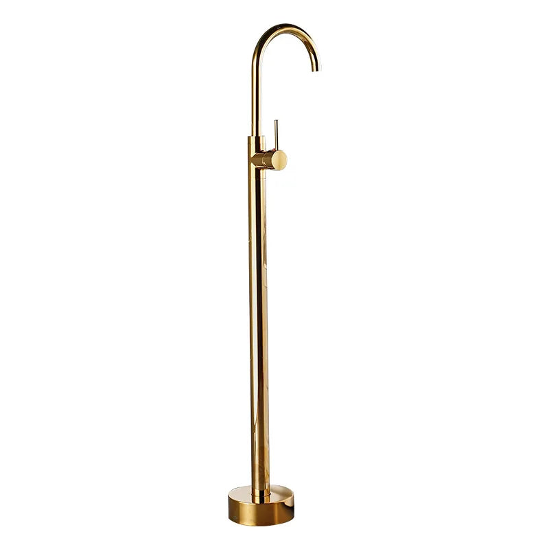 Single Handle Brushed Gold Uncoated Brass Modern Freestanding Floor Mount Bathtub Faucet Hot Cold Rectangle Shape Soft