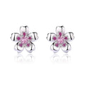 Daidan Cherry Blossom Jewelry Delicate Dainty Cubic Zircon Pink Cherry Blossom 925 Silver Stud Earrings