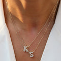 Dainty Trendy 18k Gold Plated CZ Initial Letters Charm Zircon Alphabet Pendant with Box Chain Necklace MegaBDM