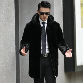 Wholesale Luxury Men's Mid-Length Real Mink Fur Coat Long Sleeve Leather Winter Coat Formal Style