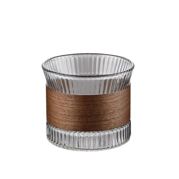 Hot Sale Custom Heat Proof Ribbed Borosilicate Glass Tea Cups Hammer Coffee Eco-Friendly Minimalist Vertical Stripe Bamboo Ring