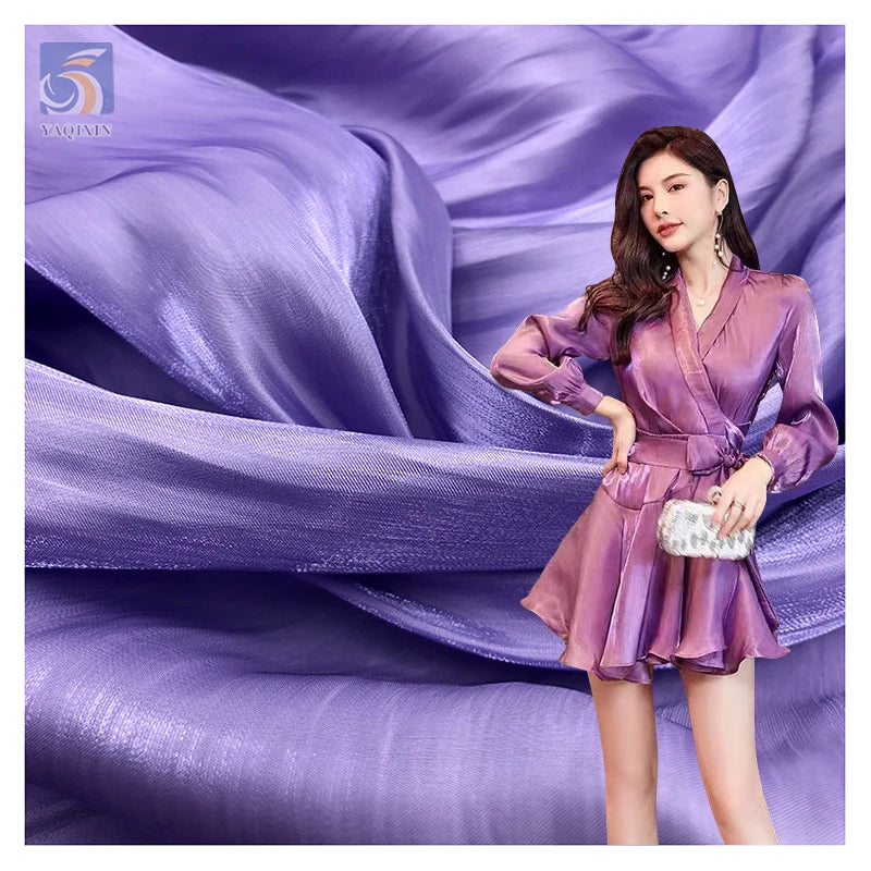 YX2526 Reasonable Price Solid 100% Polyester Soft Shiny Glossy Wrinkle Organza Fabric for Making Dress