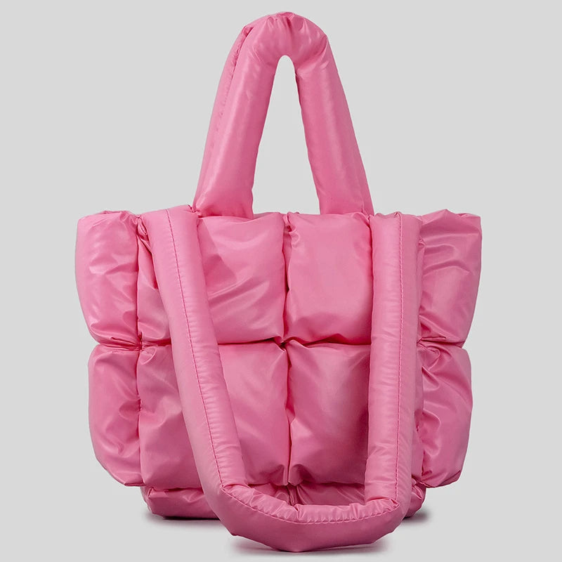 HONOUR ME Wholesale Light Weight SMALL SIZE Nylon Winter Ladies Puffer Hand Bags Women Quilted Puffer Luxury Plain Tote Bag
