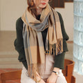 Women's Thick Warm Winter Scarf Cashmere Pashmina Shawl with Tassel Autumn Argyle Design Polyester Wrap