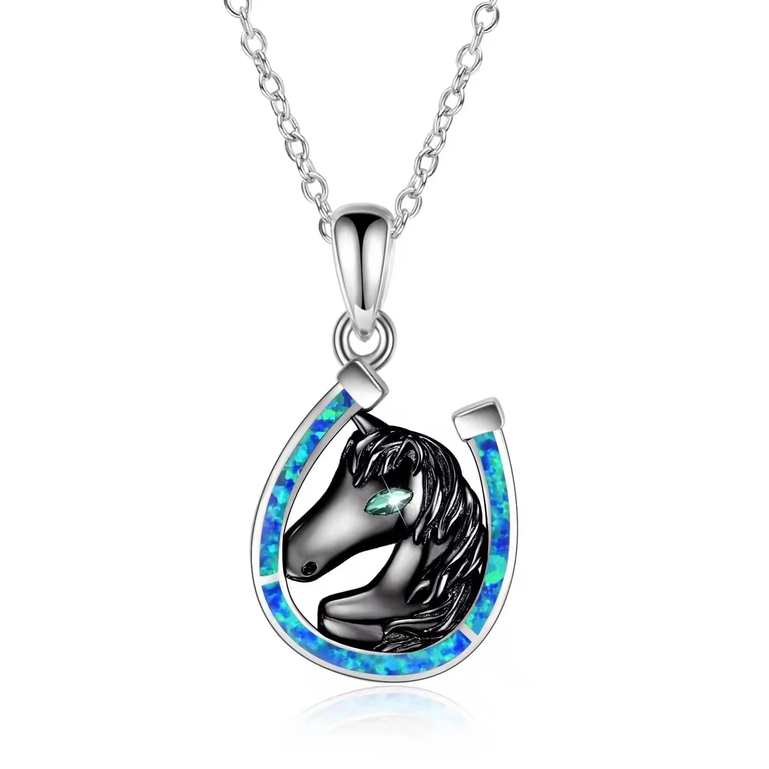 Wholesale 925 Sterling Silver Custom Plated Opal U-Shaped Horse Pendant Necklace for Women