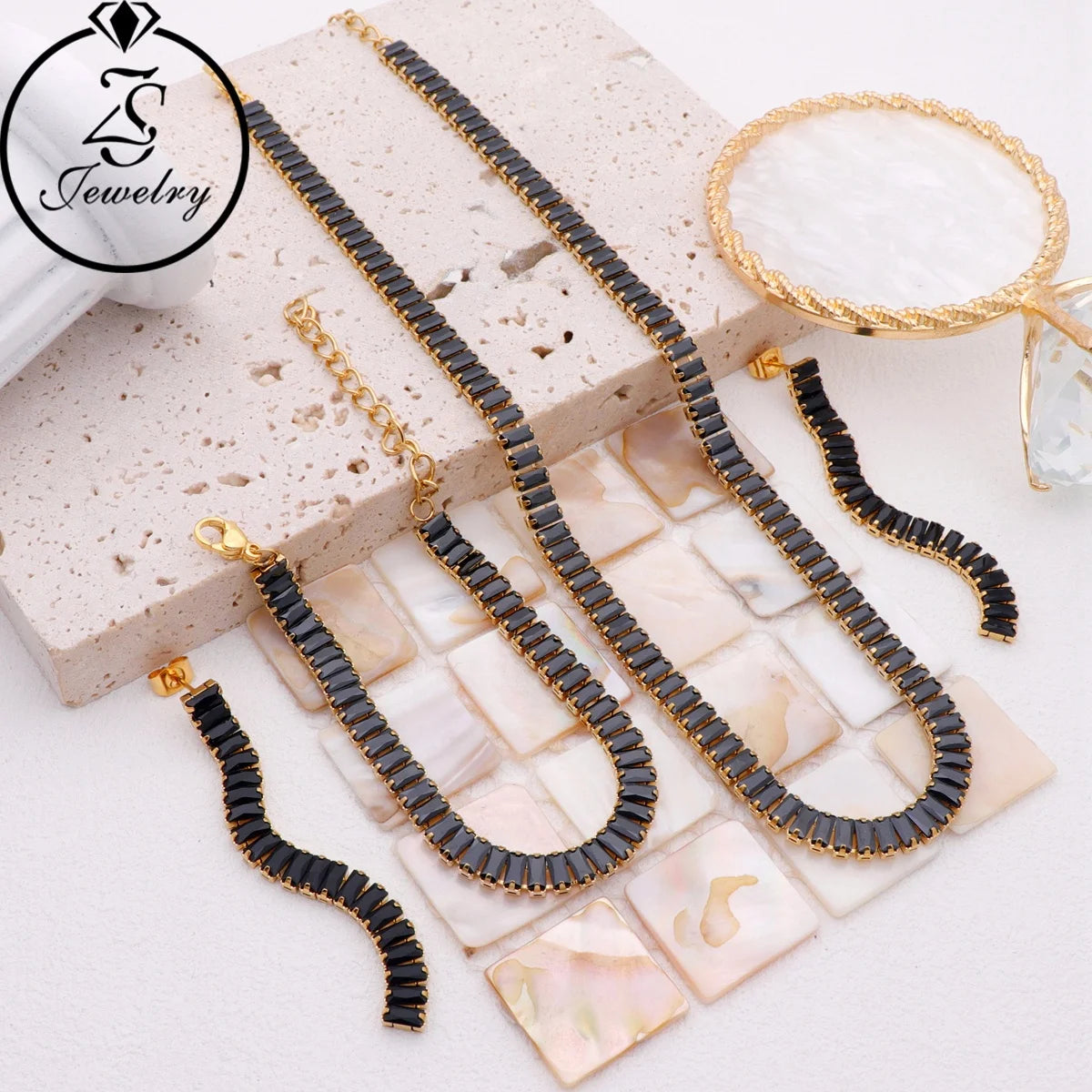 Gold Plated Women Jewelry Set Dubai Style Gold Jewelry Set Stainless Steel 4 Pcs  Stone Earrings Set