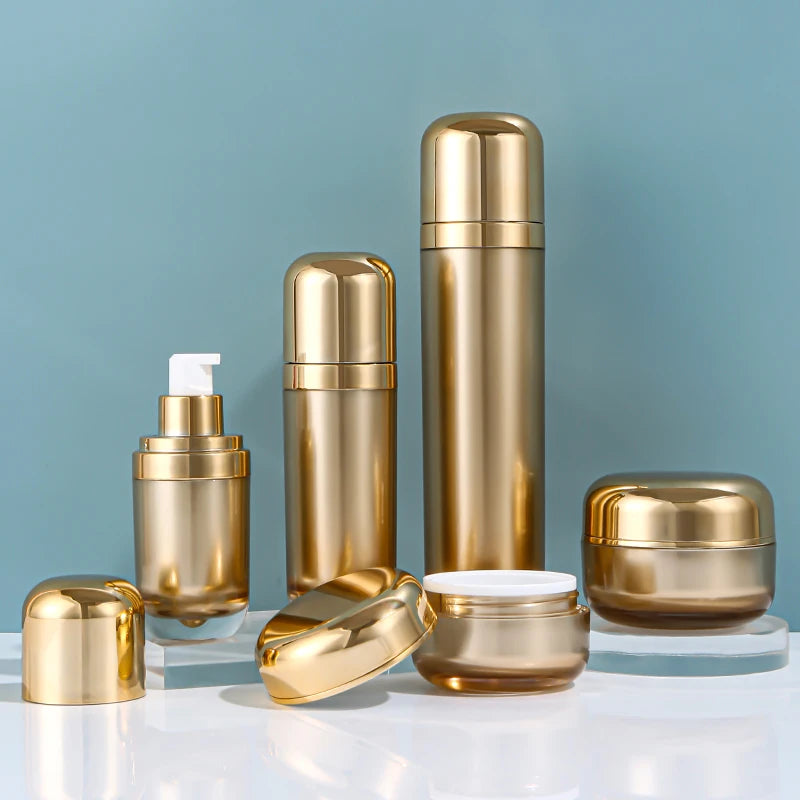 Luxury 30ml 50ml 120ml Cosmetic Acrylic Plastic Bottles Large Pump Custom 30g 50g Gold Containers for Body Skincare Face Masks