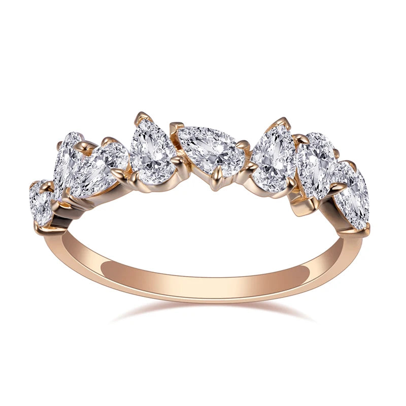 Customized Jewelry MSR-1013 18K Yellow Gold Fashion Ring Pear Cut Moissanite Diamond Half Eternity Ring