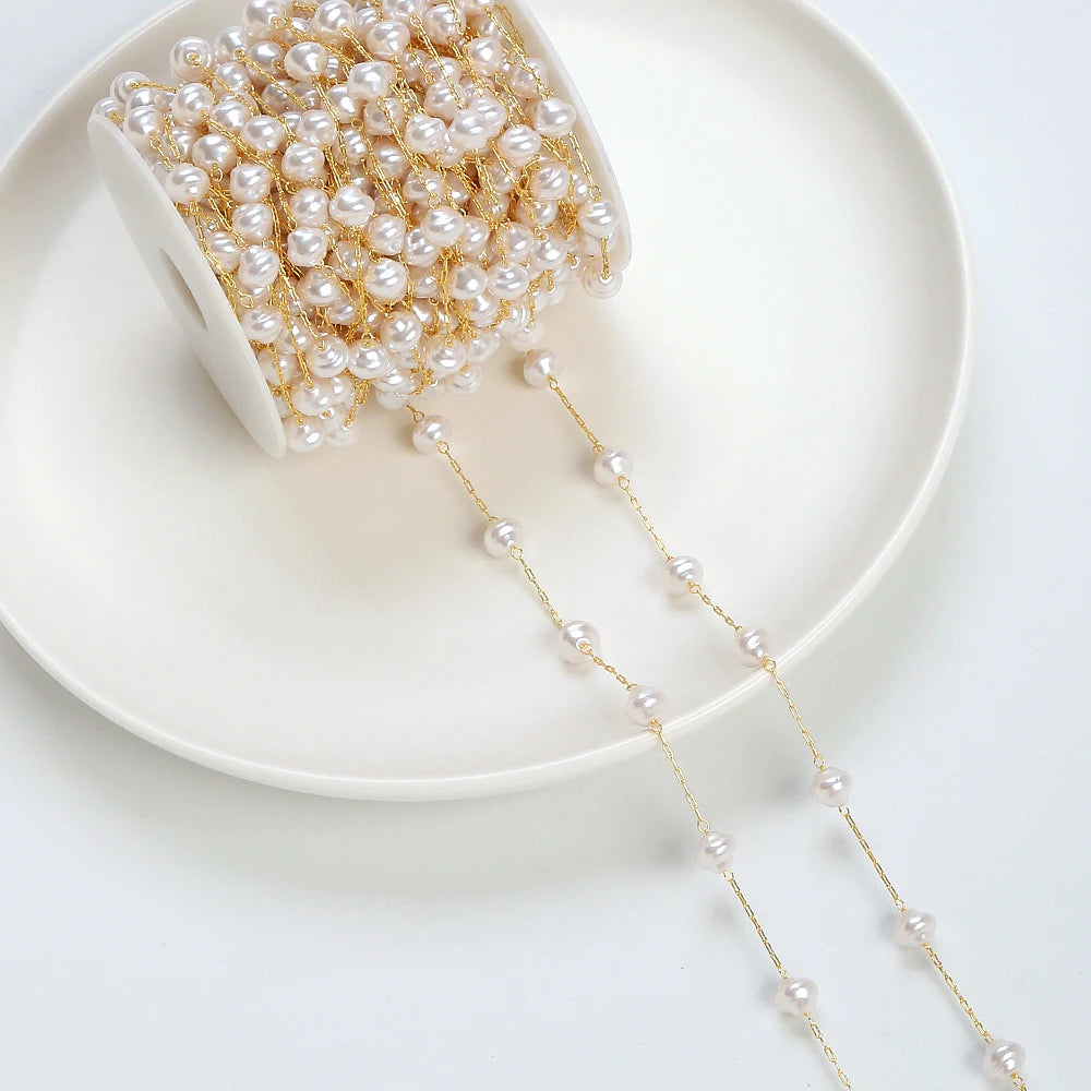 Not Rust Not Allergic Irregular Pearl Chain Jewelry Accessories Wholesale Customization 18K Gold Plate Brass Pearl Loose Chain