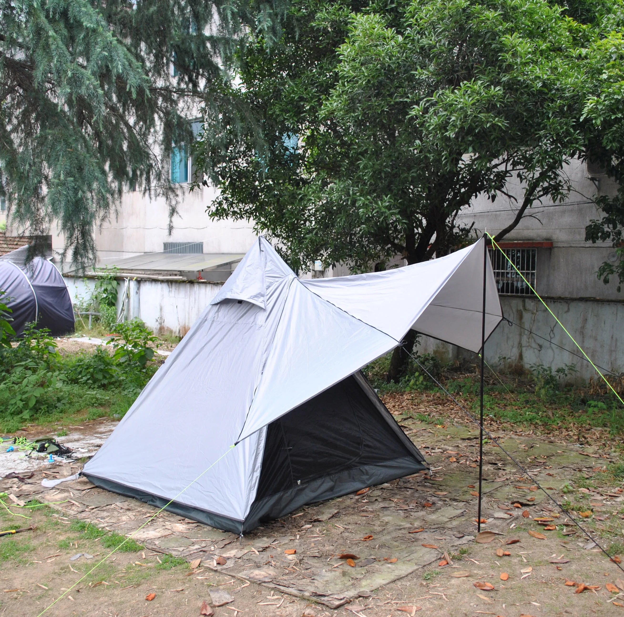 CZX-605 Silver Grey Deluxe 6-Person Waterproof Tipi Tent Instant Setup Double Layer Teepee Tent Camping Tent