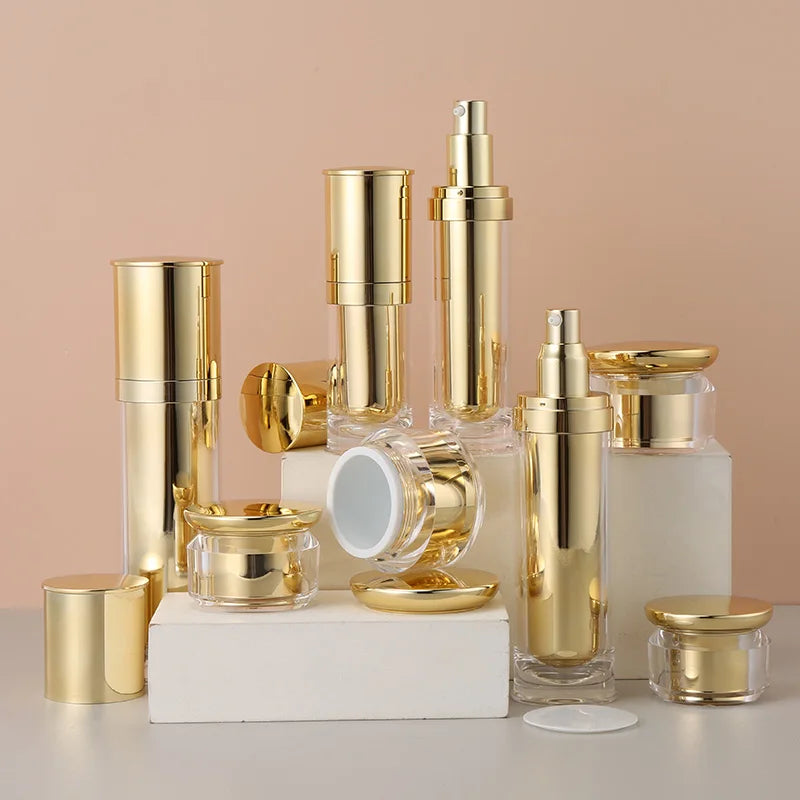 Custom 30ml-120ml Acrylic Cosmetic Bottle Set Pump Sprayer Seal 20g-50g Skincare Packaging Cream Jar Lotion Skin Care Serum