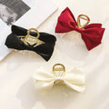 Korean Elegant 12cm Double Bow Satin Claw Hair Claws Large Metal Bowknot Fashion Princess Hair Accessories Red White Black Girls