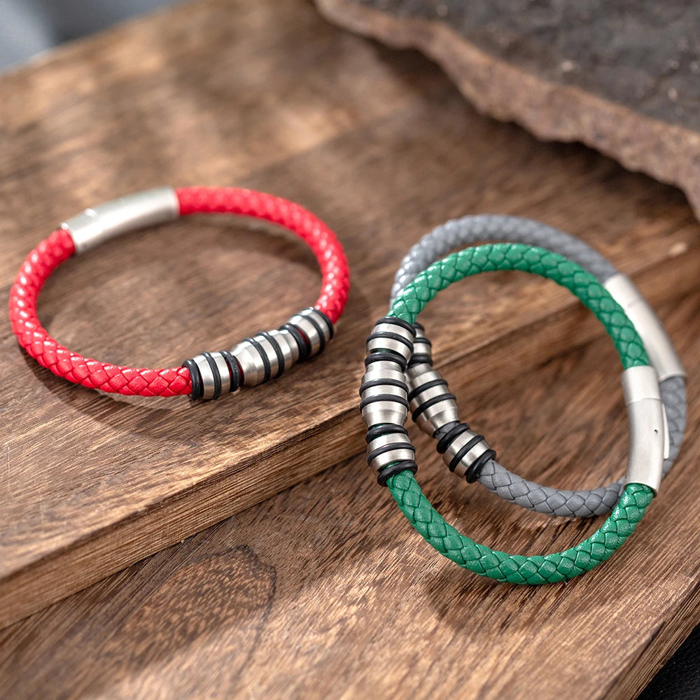 Minimalist Man Jewelry Handmade Men Cuff Leather Bracelet Stainless Steel Leather Bracelets Jewelry Gift