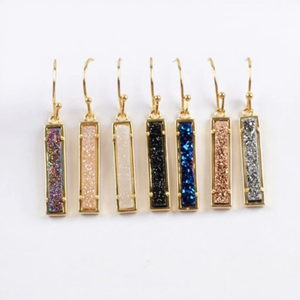 Real Gold Plated Natural Agate Druzy Earring Wholesale Long Druzy Dangle Druzy Hoop Earring