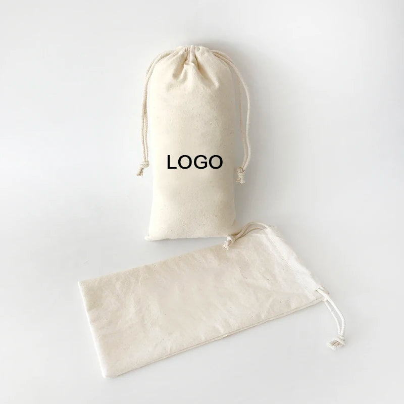 In Stock 10x20cm Muslin Calico Eyeglasses Bag Organic Cotton Drawstring Sunglasses Bags