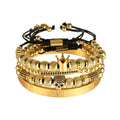 Hot Selling  4pcs/set Cz Gold Beaded Bracelet Jewelry Cz Drill Ball  Crown Woven Adjustable Men Woven Rope Skull Bracelet