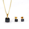 Design Stainless Steel Claw Setting Square 3A Cubic Zirconia Necklace Earrings Jewelry Set  for Woman Bijoux En Acier Inoxydable