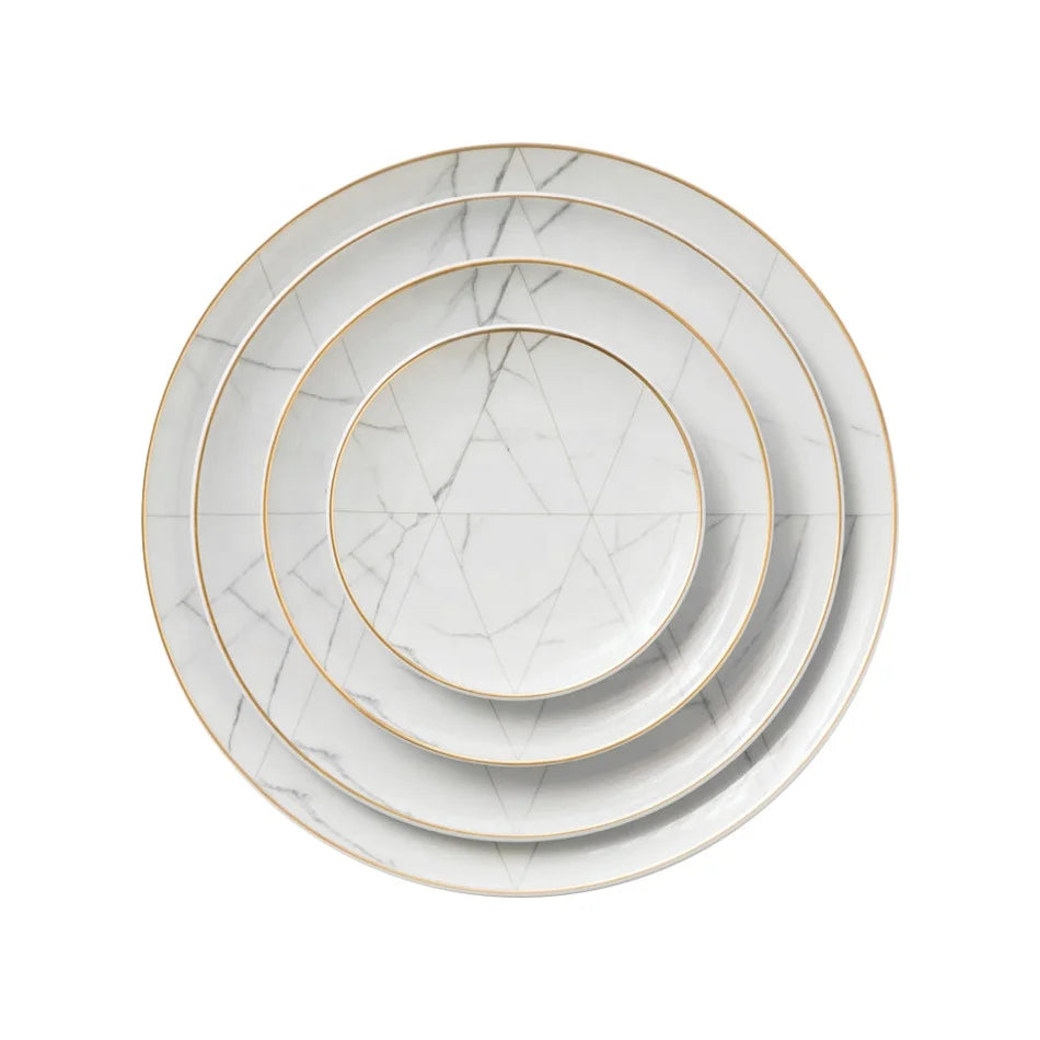 Modern Style Set 4 Eco-Friendly Bone China Plate Simple Ceramic Dinnerware for Weddings Events Parties Catering Marbling Design