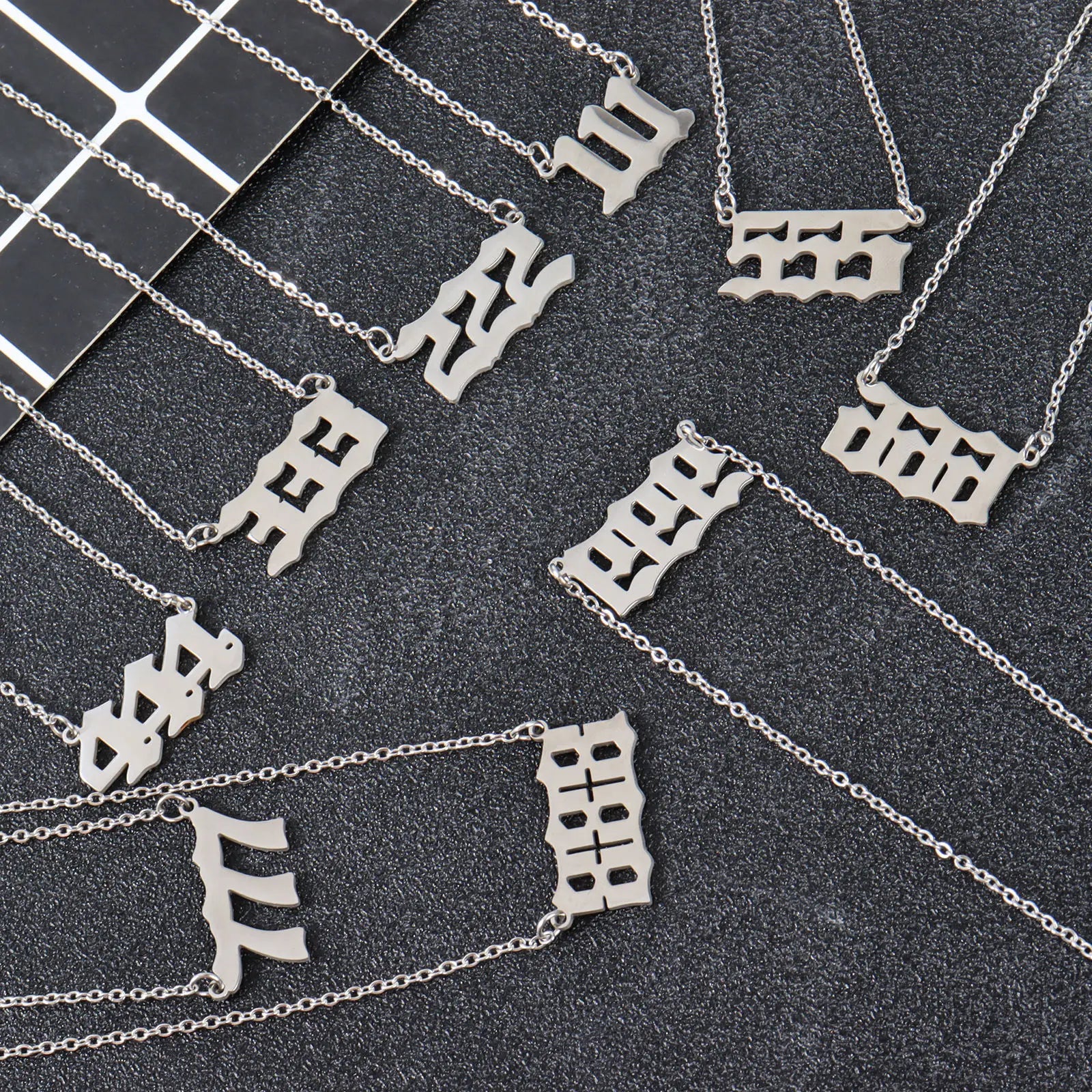 Fashion Accessories Trendy Simple Jewelry 111- 999 Gold Plated Stainless Steel Engraved Angle Number Necklaces for Men Women