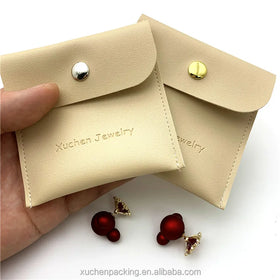 Custom Ivory Faux Suede PU Leather Jewelry Bag With Emboss Logo Ring Necklace Bracelet Packaging Gift Envelope Bag