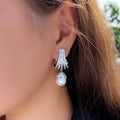 Women Fashion Drop Earrings Cubic Zircon Micro Paved Craw Shape Pearl Dangle Trend Party Costume Jewelry Accessories Daily Wear