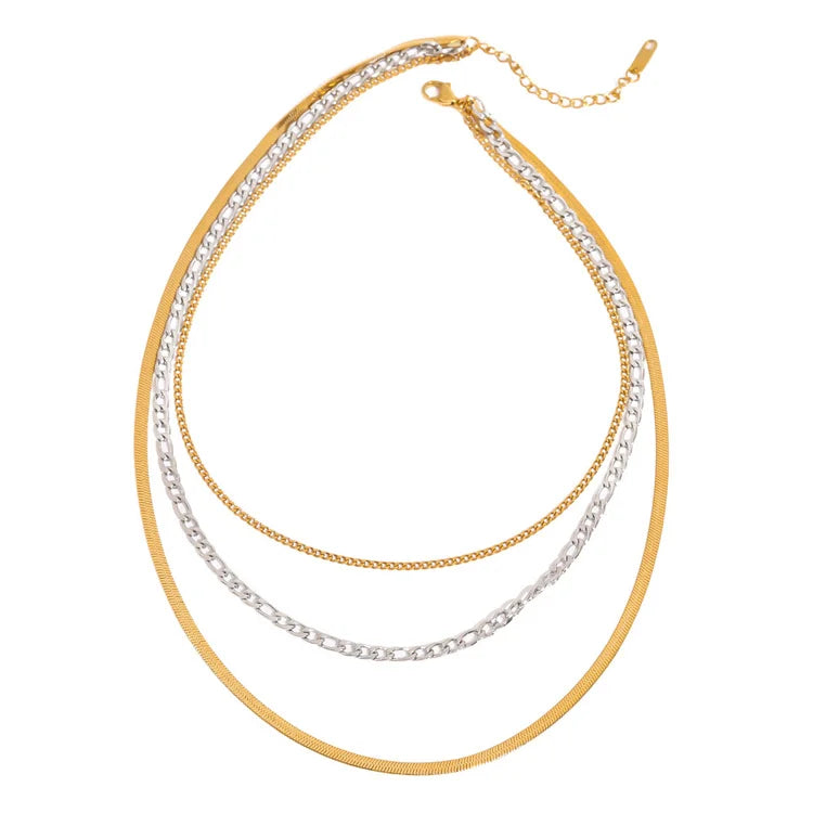 18k Titanium Steel Gold Tennis Triple Layer Jewelry Multi-layered Necklace for Women