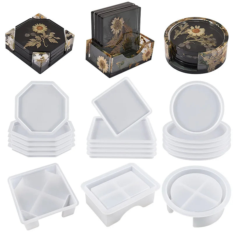 6-piece Cup Pad Set Resin Mold Gypsum Cup Pad Storage Box Combination square and Eight-sided Cup Pad Set Silicone Mold