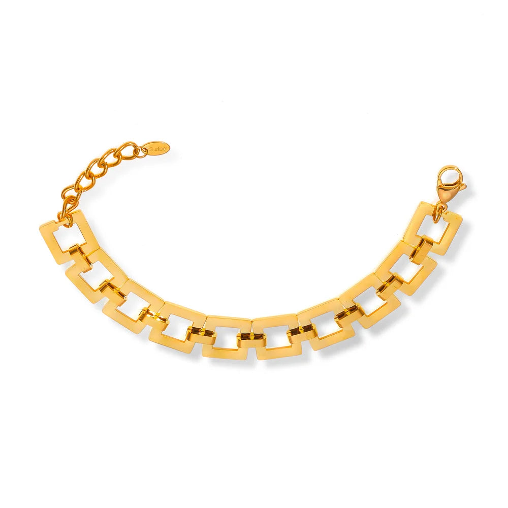 Fashion Personality Casual Style Jewelry Geometric Hollow square Plate Splicing Design Sense Titanium Steel Gold-plated Bracelet