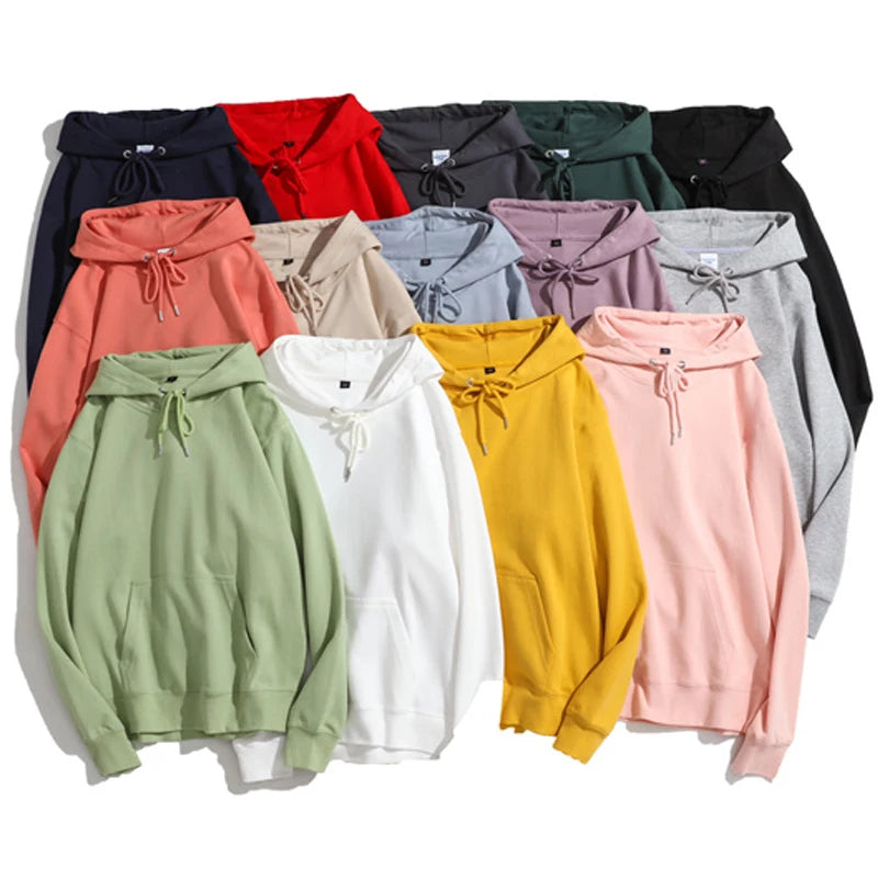 2025 Spring 300gsm Polyester Cotton Fleece Hoodies for Unisex Outdoor Travel Casual Solid Color Oversize Hoodie Logo Printing