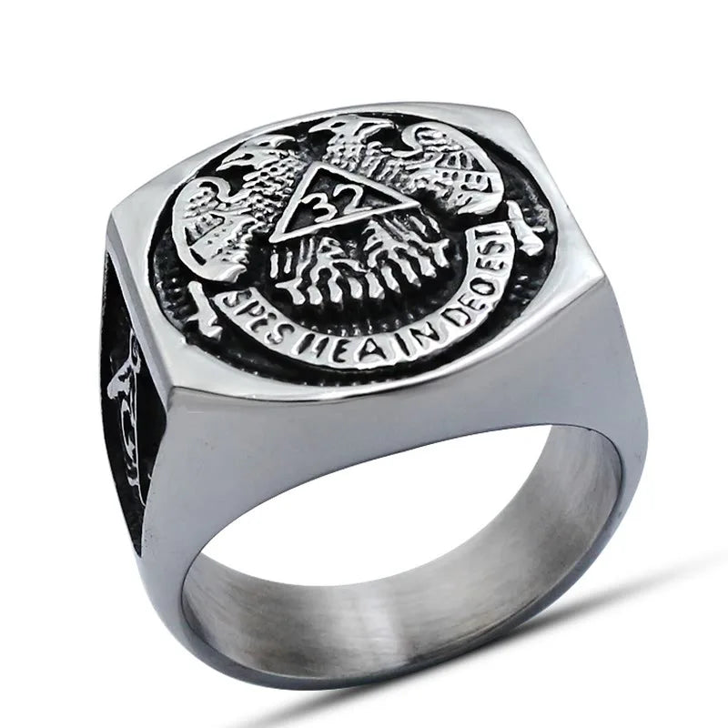 ZZR035 America Stylish Fashionable Mens Cool Black Enamel Bikers Stainless Steel Jewellery Freemason Masonic Rings