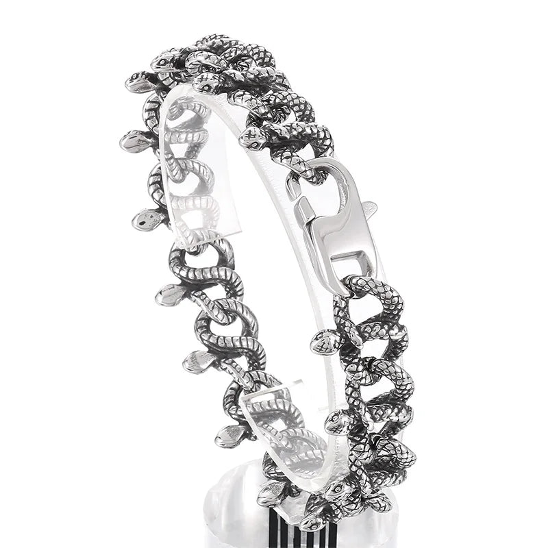 KALEN 210mm Men Punk Stainless Steel Vivid Tangled Snakes Links Bracelet