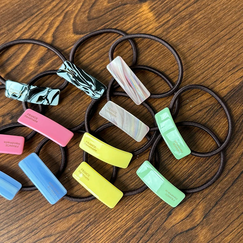 ZiTeng Korean Style Simple Hair Accessory in Candy Color Acetate Geometric square Hair Tie with High Elasticity for Tying Hair