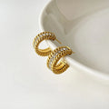 Fashion Tarnish Free Waterproof Jewelry C Shaped 18K Gold Plated Stainless Steel Inlaid Zircon Twist Stud Earrings YF3038