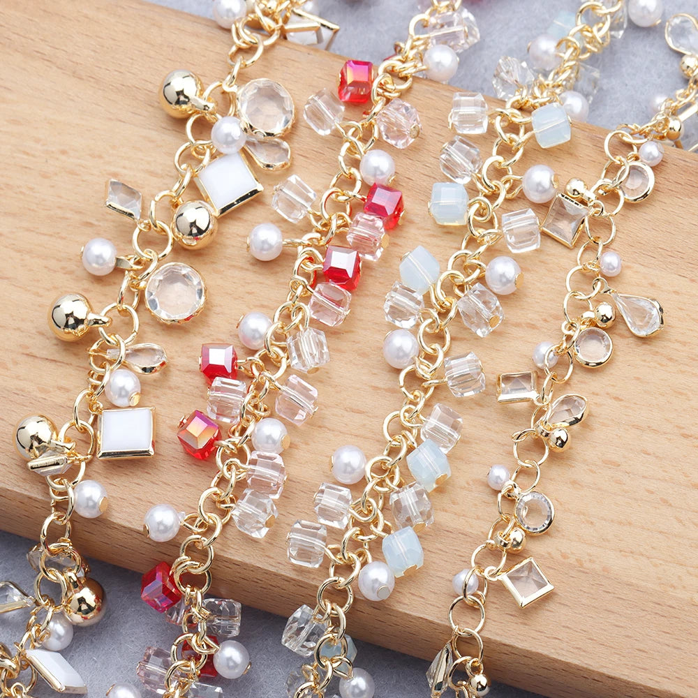 C136 50cm/lot DIY Necklace for Women Handmade  Trendy Pearl Crystal Chain Gold Silver Plastic for Gifts Mainly Copper Accessory