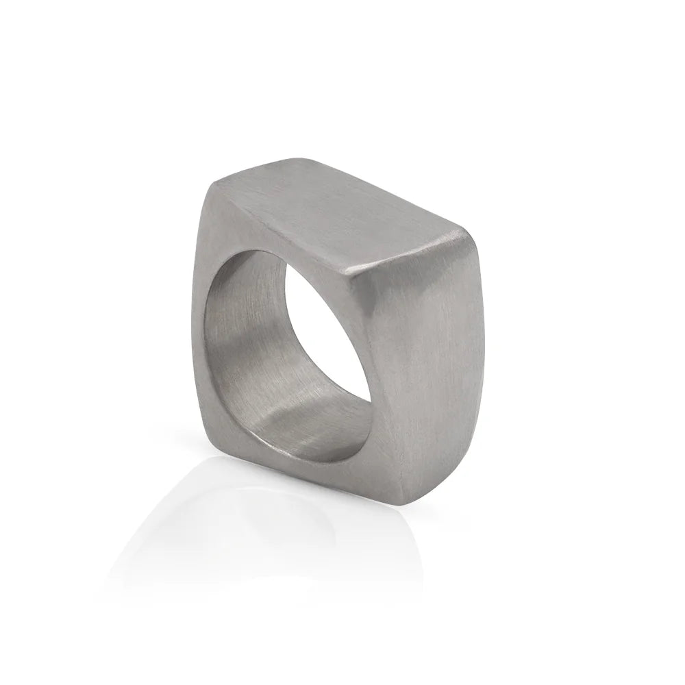 Chris April in Stock 316l Stainless Steel Chunky square Minimalistic Band Men's Ring