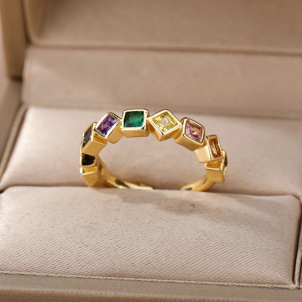 Fashion 11 Models Opening Diamond Ring Wedding Party Gift Jewelry 18k Gold Adjustable Mosaic Colorful Crystal Ring for Women