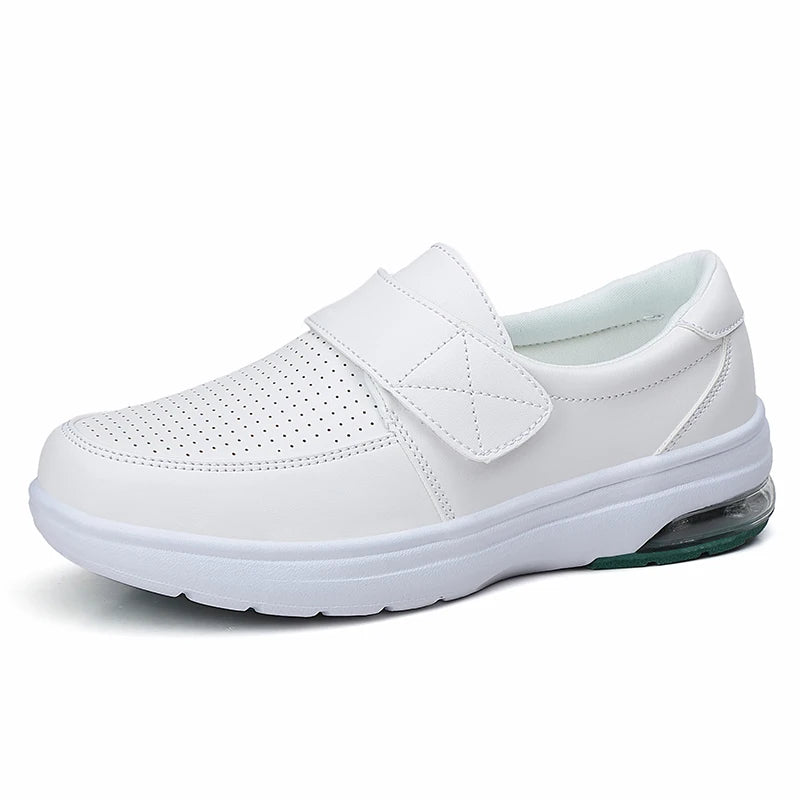 Customize Logo Comfortable Cow Leather Hospital Nurse Shoe Anti Slip White Nursing Shoes for Female Shoes