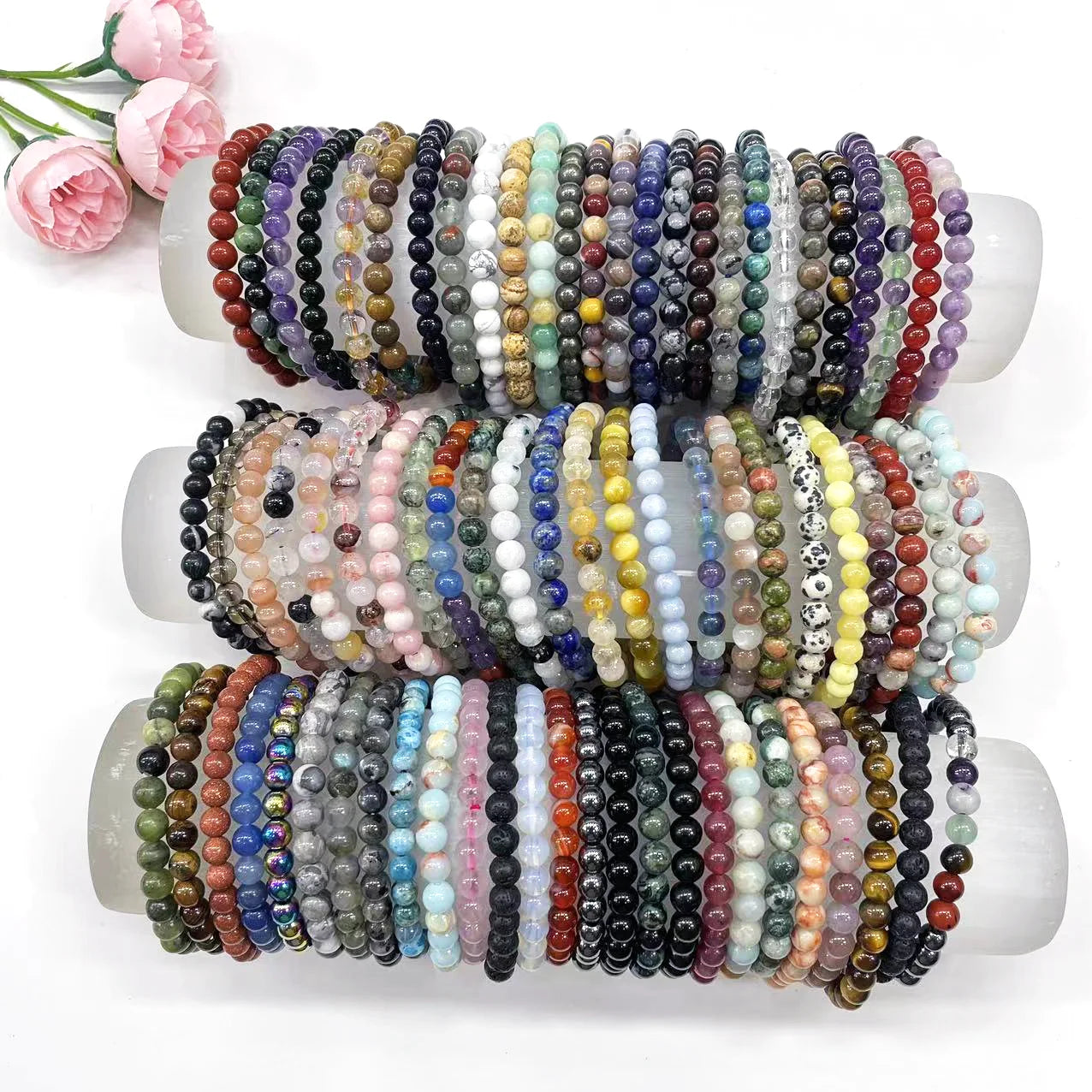 Hot Sale 6mm Crystal Stone Jewelry Natural Rose Quartz Crystal Fashion Beaded Bracelets
