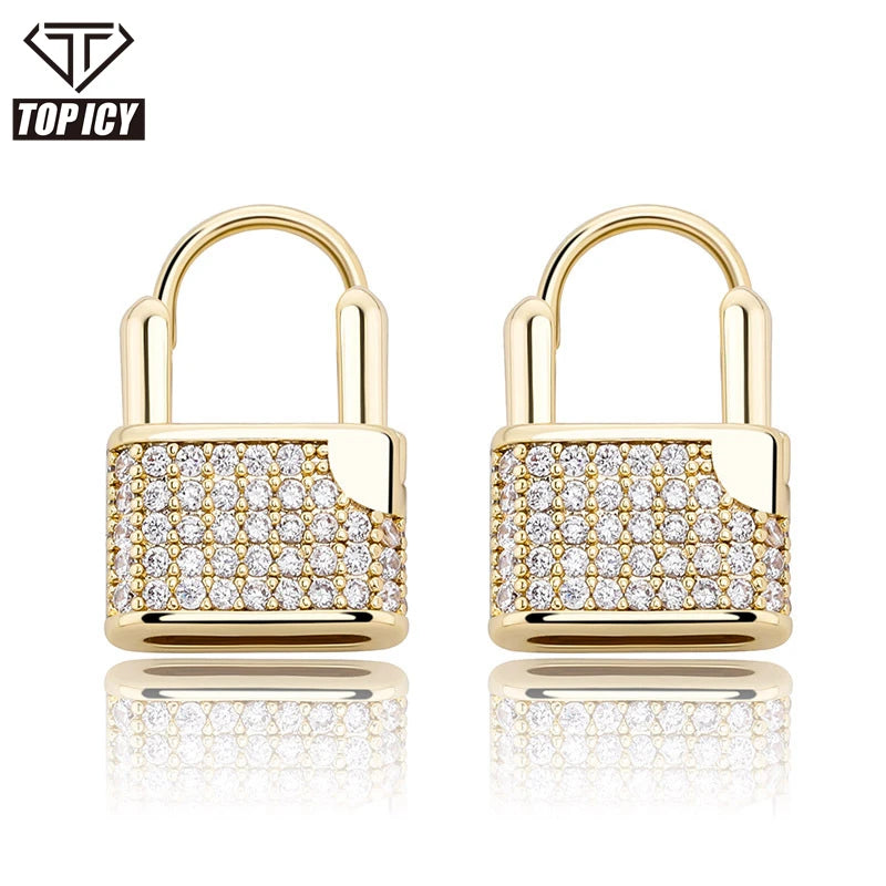 Unique Design Lock Shape Earrings Gold Plated Full Diamond Sparking Valentine's Day Gift for Women Jewelry Mini Hoop Earring