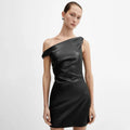 Fashionable Elegant Slash Neck Black Solid Color Sleeveless Casual Mini Leather Dresses Women