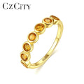 CZCITY Women Engagement Wedding Real 925 Sterling Silver  Round Yellow Crystal Gemstone Eternity Rings