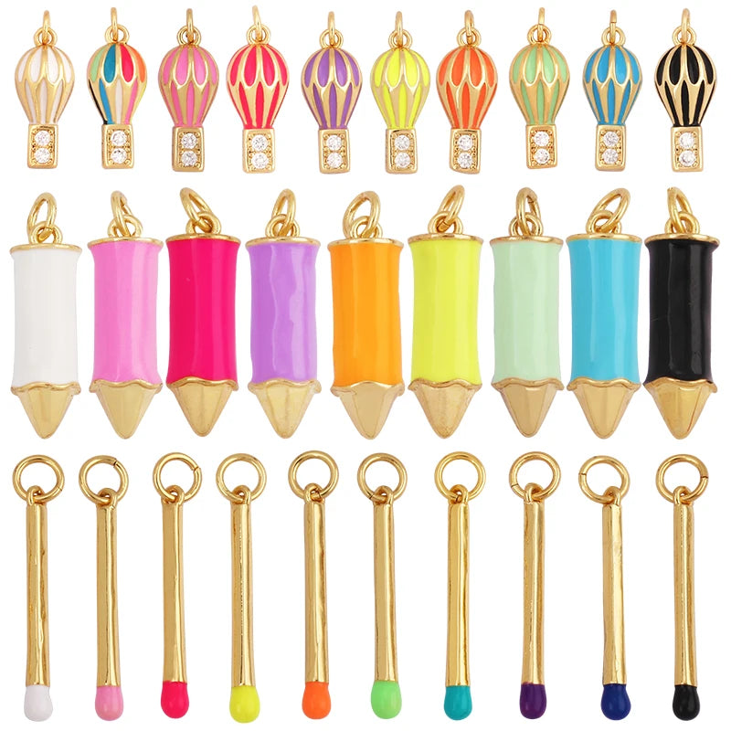 Minimalism Trendy Rainbow Matchstick Crayon Balloon Shape Charm PendantColourful Jewelry Necklace Making Wholesale Supplies L07