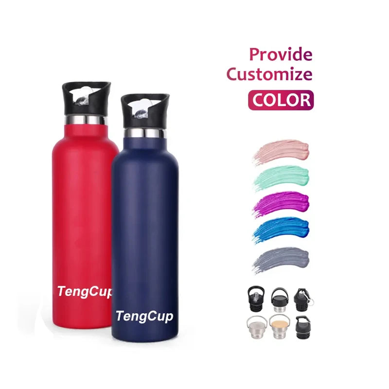 TY Power Coating Stainless Steel Wide Mouth Sport Bottles 600ml/750ml with Sports Lid Straw Thermal Insulation
