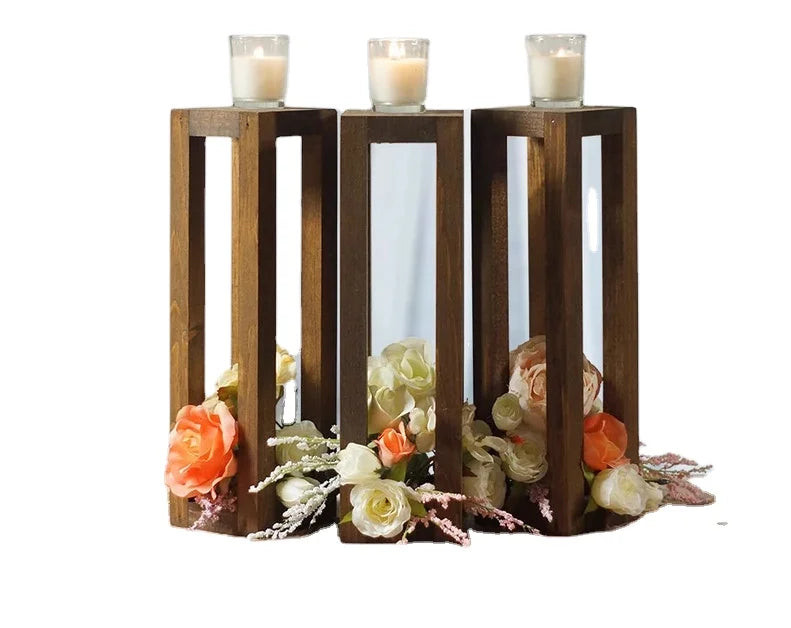 JUNJI Wood Candle Lantern Centerpiece Rustic Wedding Table Decoration Farmhouse Decor Wooden Candle Holder