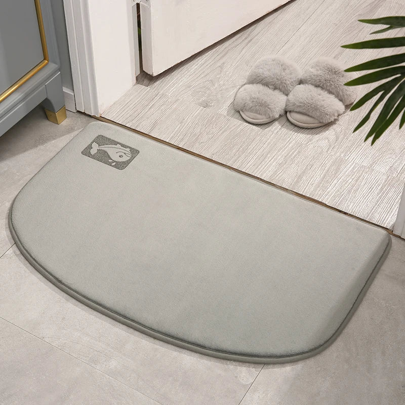 Solid Color Non-Slip Semi-Circular Coral Velvet Cotton Bath Mat PET Friendly Cushioned Stain Resistant Thick PVC Backed Modern