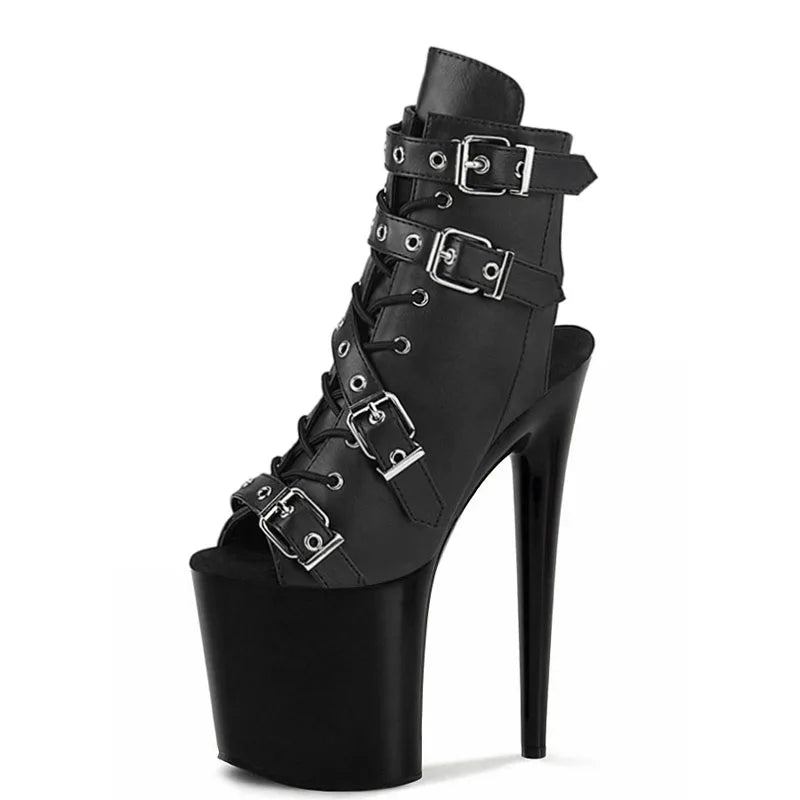 20cm Thin Heel Thick Sole Platform Short Boots Steel Models Dance Shoes Club Fashion Large Women's Boots Peep Toe Gothic Shoes