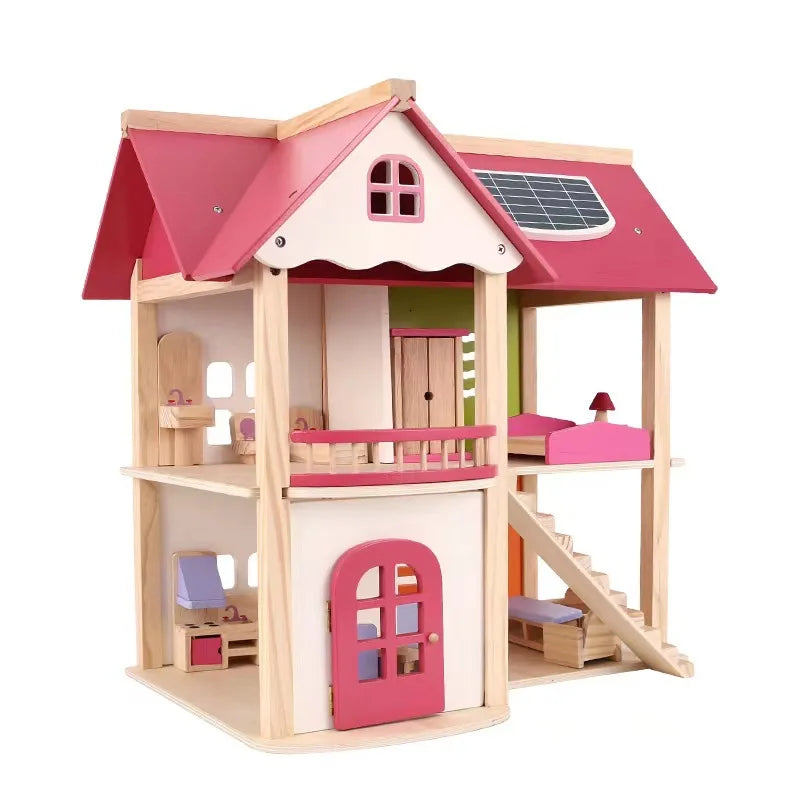 Children's Pink Handmade Mini Furniture Kids Game Dollhouse Pink Wooden Diy Dollhouse Furniture Toys for Girls Boys