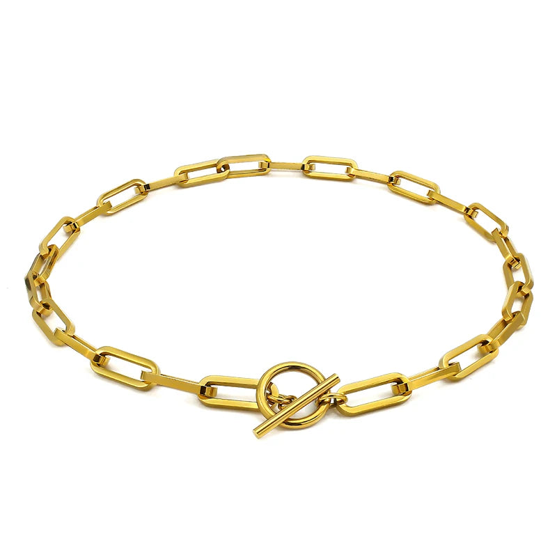 Simple Geometric Stainless Steel Chain Necklace for Women Men Gold Choker Necklace Gold Toggle Pendant Statement Necklace