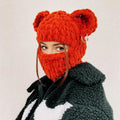 Knitted Crochet Custom Distressed Balaclava with Skull Winter Printed Bunny Ears Designer Fuzzy Tactical Skimask with Horns
