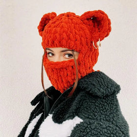 Knitted Crochet Custom Distressed Balaclava with Skull Winter Printed Bunny Ears Designer Fuzzy Tactical Skimask with Horns